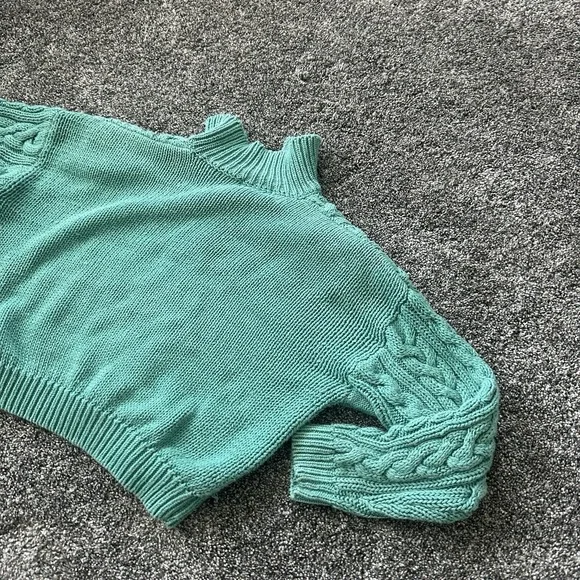 VTG Croquet Club Sweater Womens Medium Green Cable Knit Chunky Button 90s - Picture 11 of 16